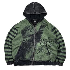 Y2K Demon Kitten Cat AOP Hoodie Sweatshirt Goth Punk Hot Topic Zip Mens Medium